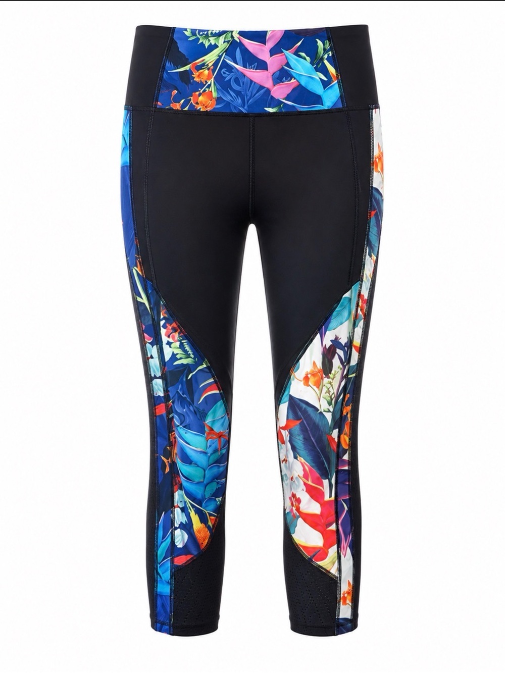 Athleta Tropical Print Crop Leggings Medium Mesh Panel Athletic Tights